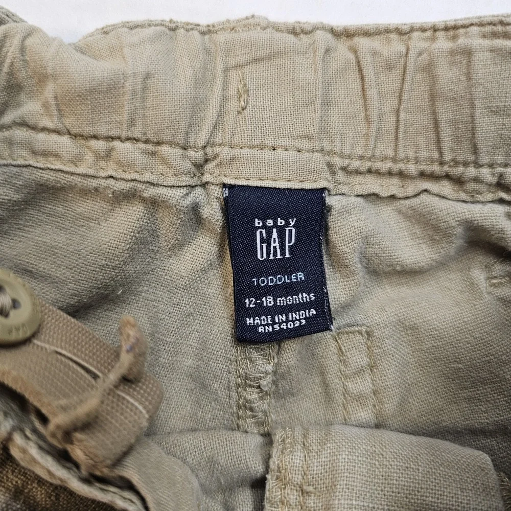 Vintage Baby Gap Linen Cotton Cargo Shorts‎ Tan Khaki 12-18 Months Y2K 2003